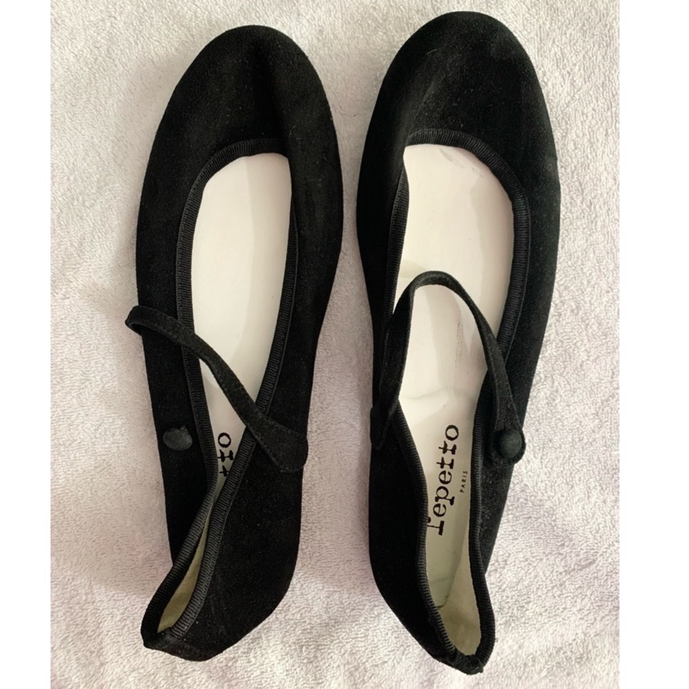 REPETTO Black Suede Mary Jane Ballet Flat Shoe. Size 42  Women’s 10-10.5.